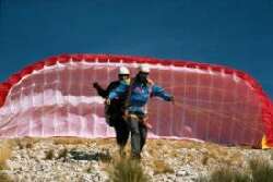 Dual tandem paraglider taking off from Laragne ridge  South side.